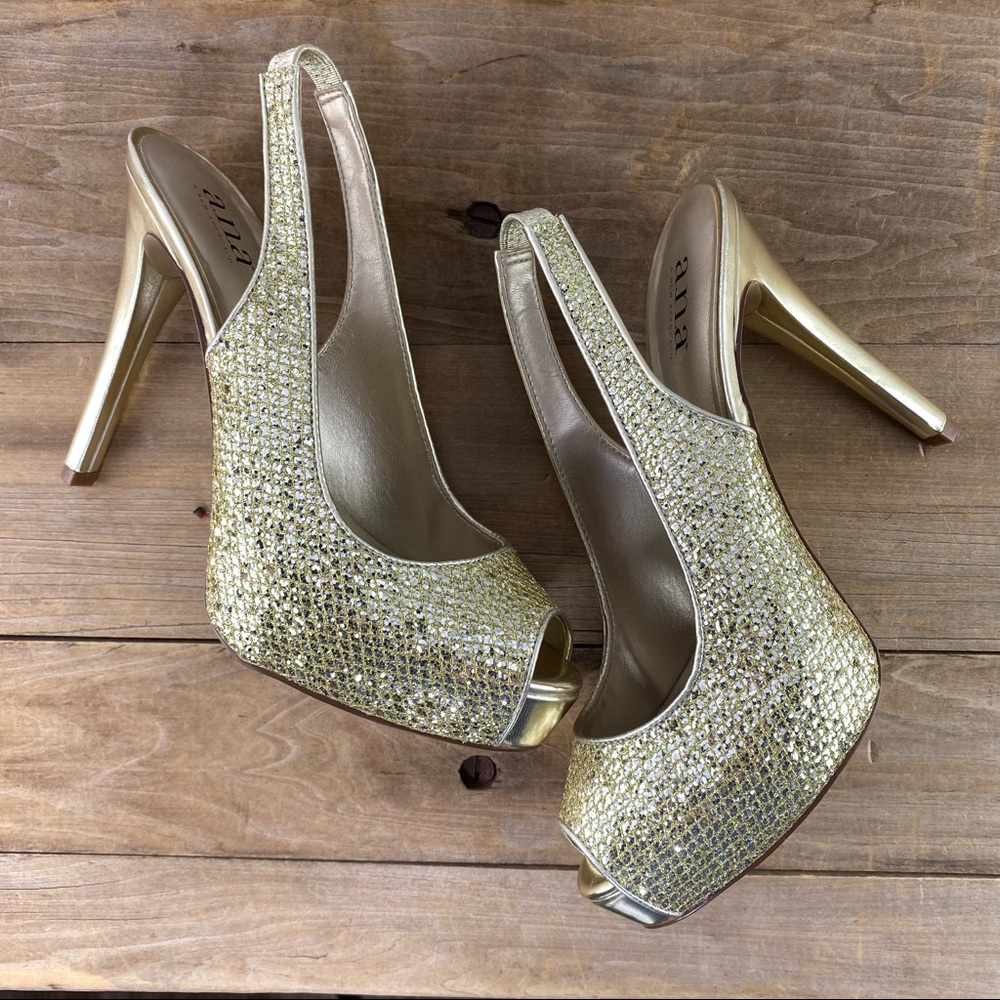 a.n.a. glittering gold formal prom party stilettos platform heels, 8